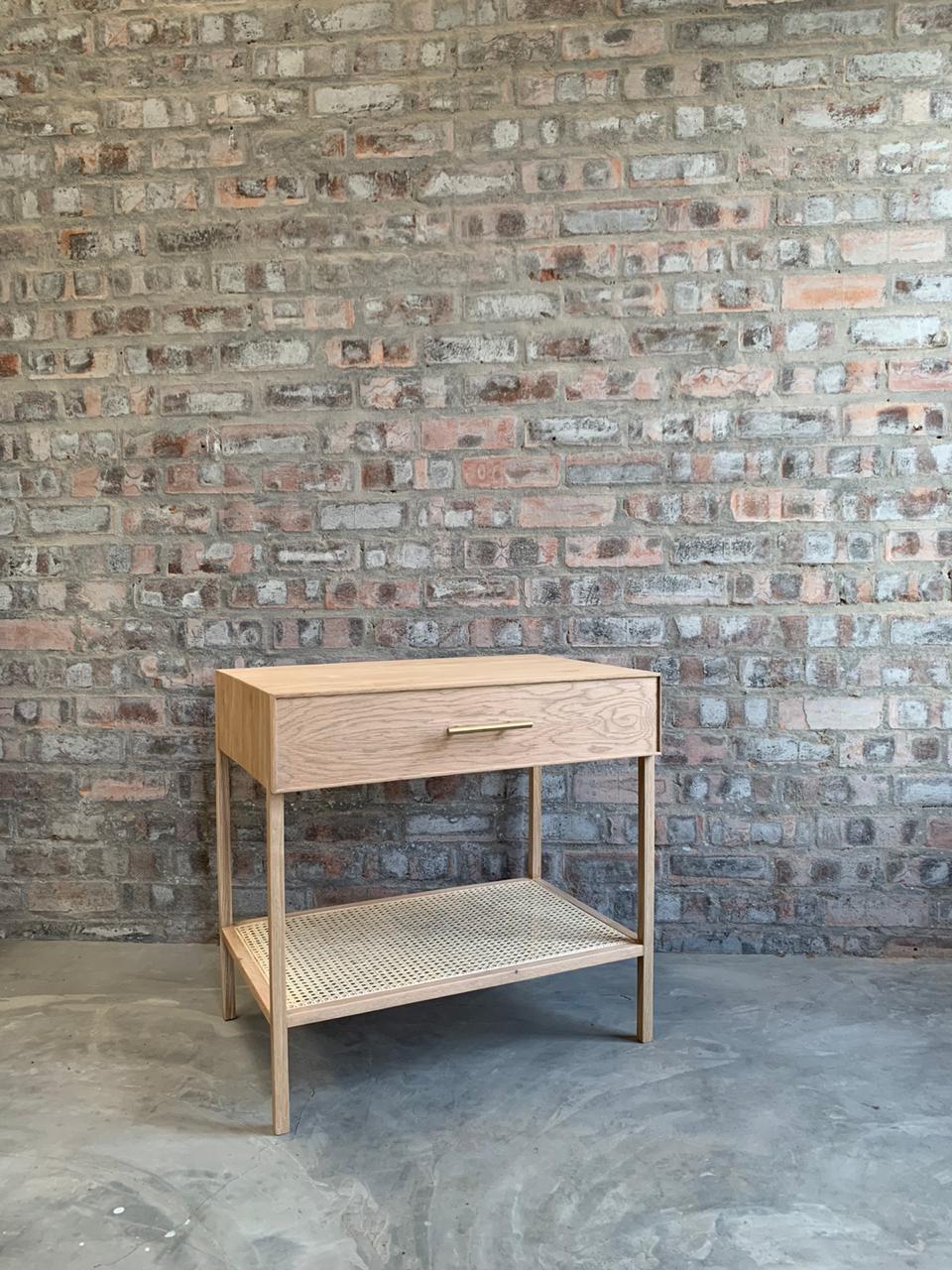 White Oak Side Table with Rattan Side Tables Bailey & Co 