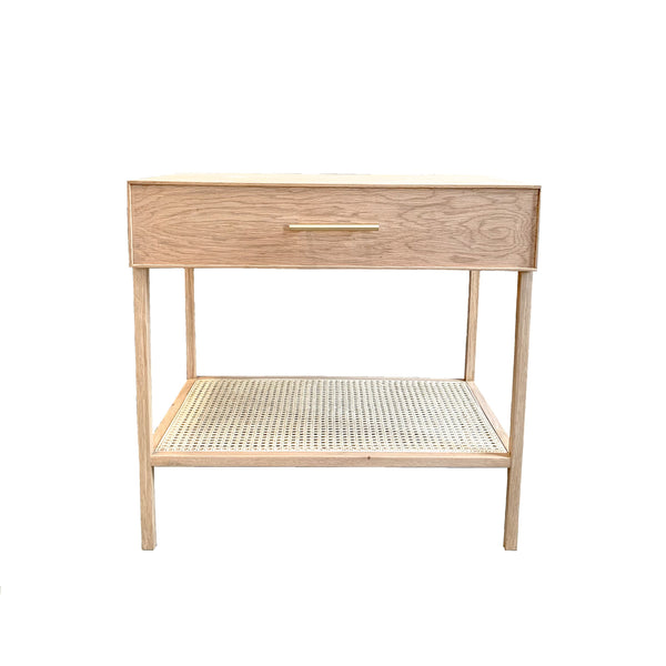 White Oak Side Table with Rattan Side Tables Bailey & Co 